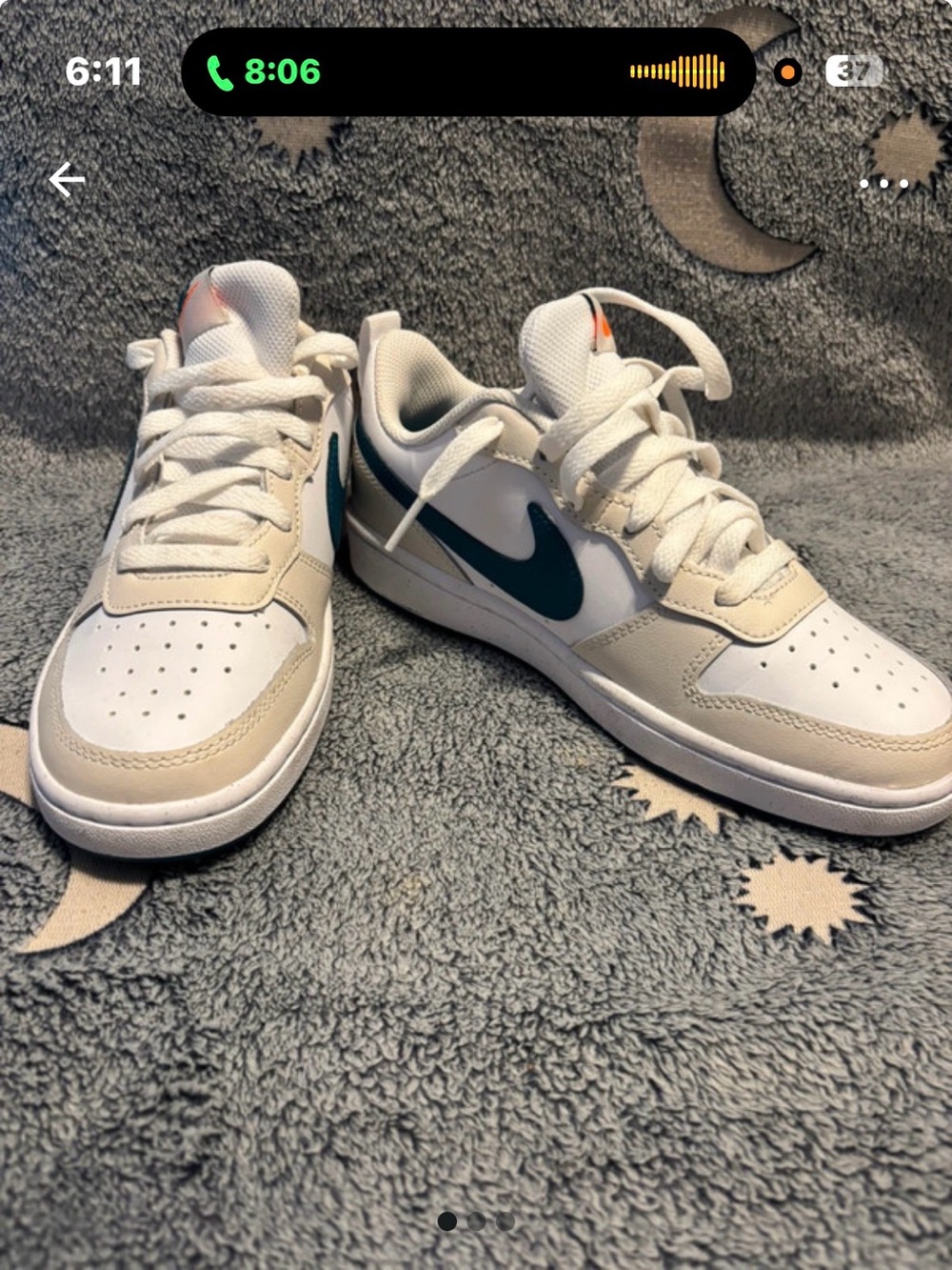 Nike Men’s Low-Top Sneakers in White with Teal Swoosh and Beige Accents